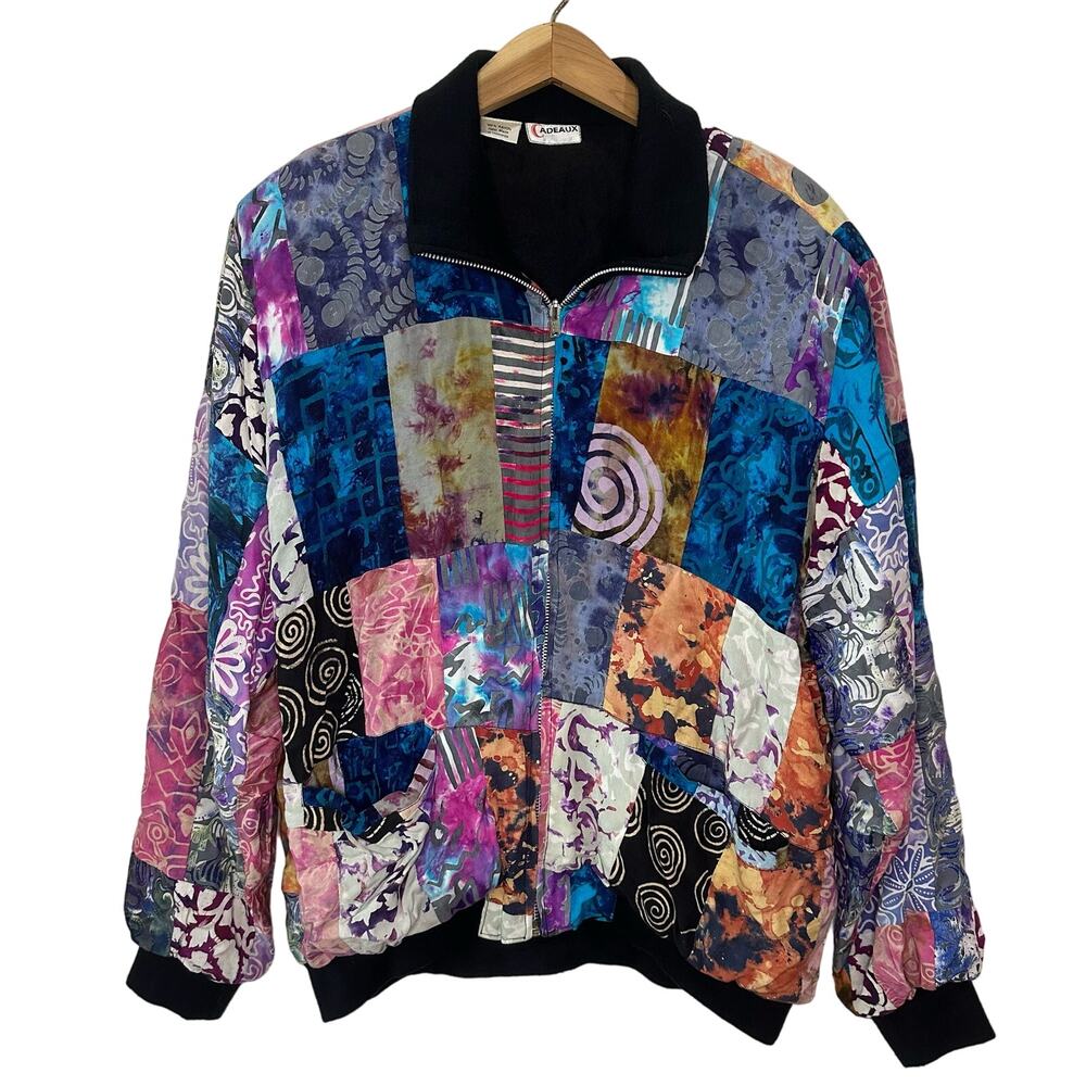 Cadeaux Vintage Multicolor Patchwork Bomber Bohemian Art to Wear Jacket